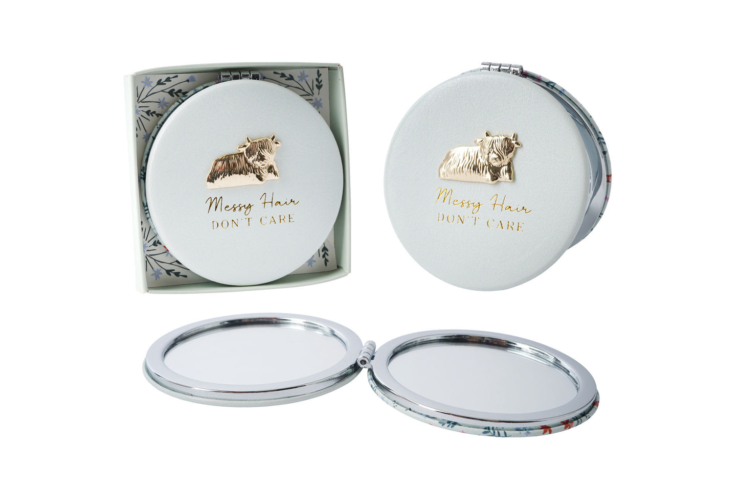 Bramble Farm Highland Cow Compact Mirror • Perfect Gift • Gift Boxed • Travel Friendly • Handbag Accessory • Ladies Gift • Vacation