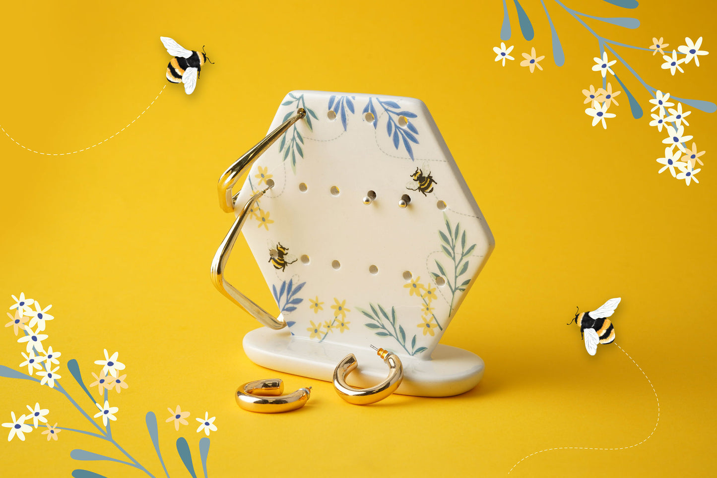 The Beekeeper Ceramic Earring Holder In Gift Box