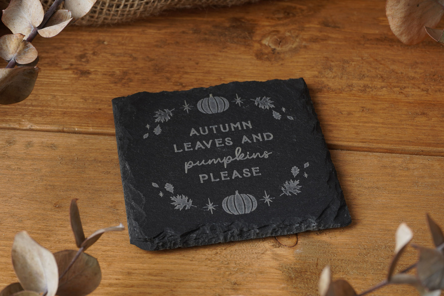 Snuggle Season 'Autumn Leave' Square Slate Coaster