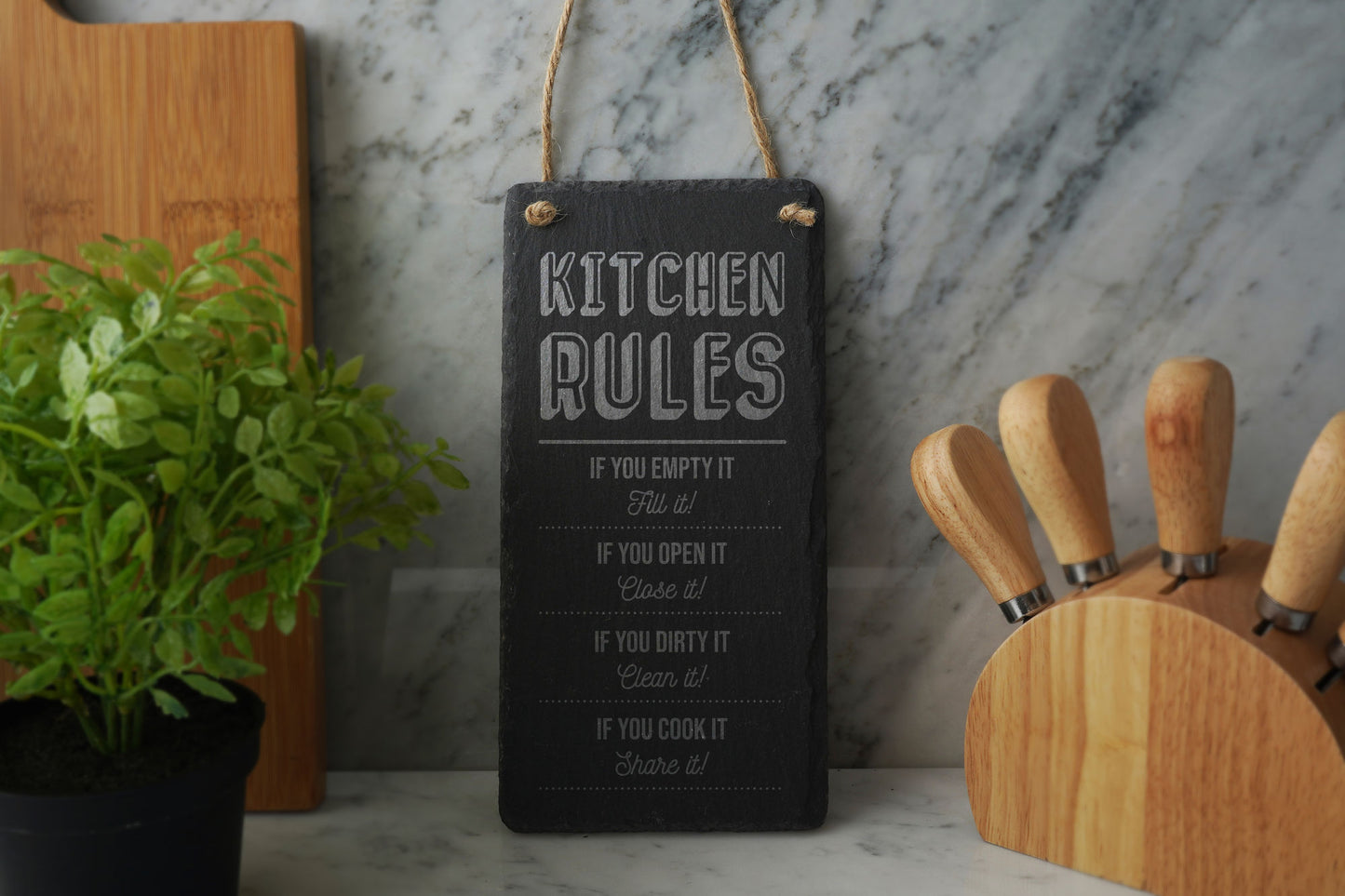 Loft 'Kitchen Rules' Long Hanging Slate Sign