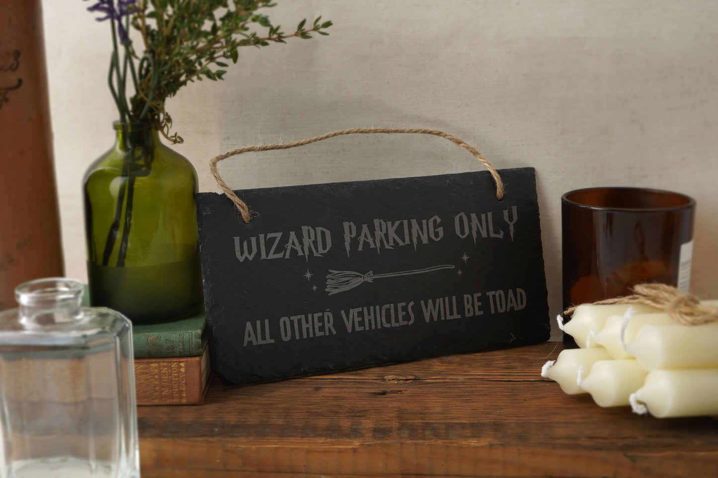 Enchanted Emporium 'Wizard Parking Only, All Other Vehicles Will Be Toad' - Illustrated Slate Sign