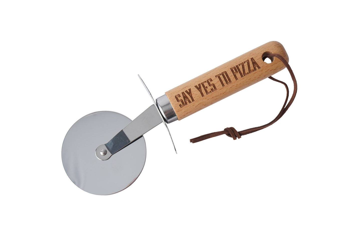Wooden Handle Pizza Cutter - Engraved With Slogan 'Say Yes To Pizza'