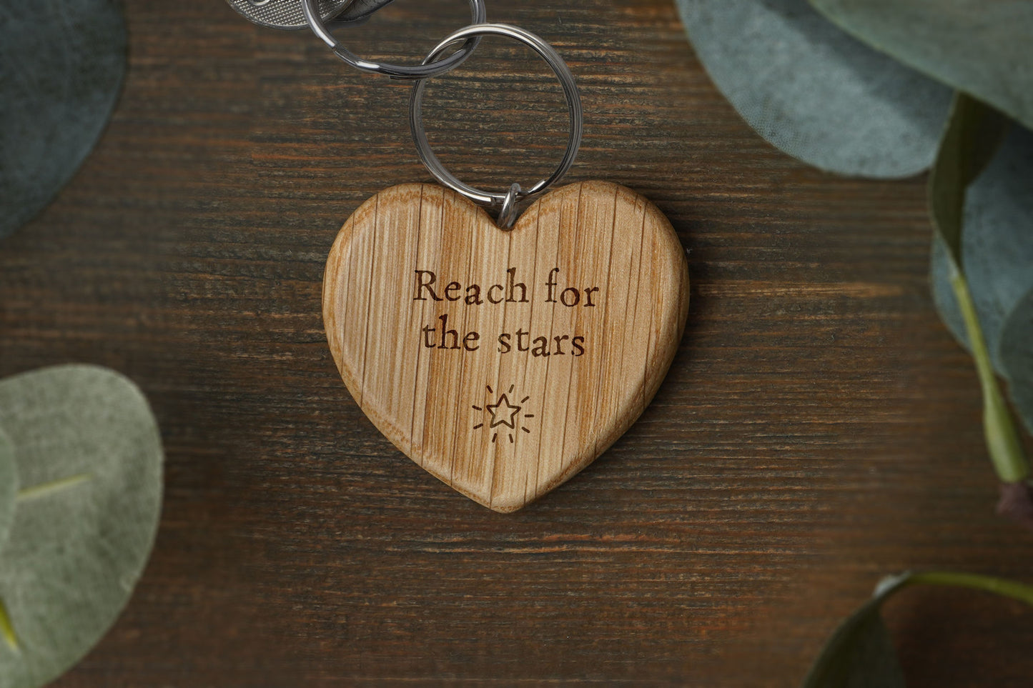 'Reach For The Stars' Oak Heart Keyring