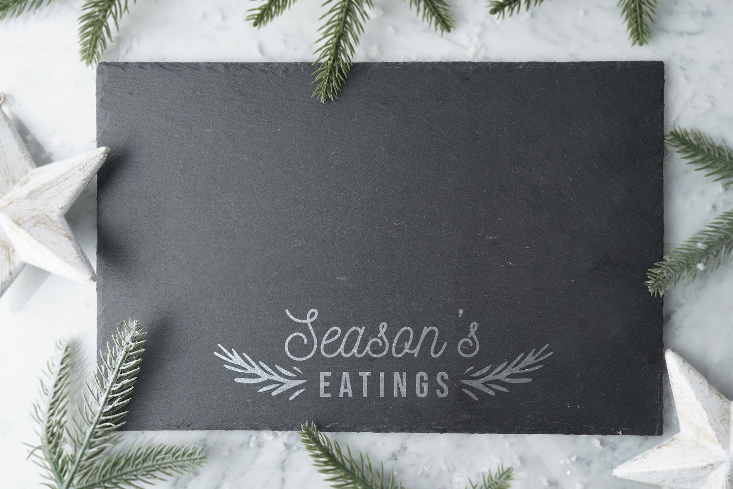 Christmas 'Season's Eatings' | Rectangular Slate Cheeseboard In Gift Box