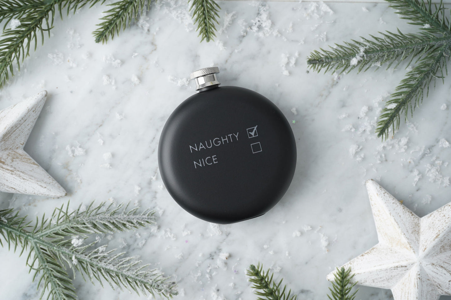 'Naughty' Christmas Black Hip Flask