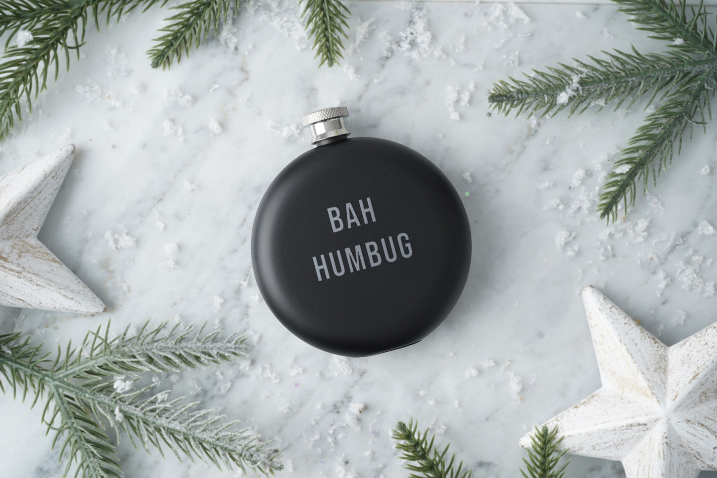 Christmas 'Bah Humbug' Black 6oz Hip Flask