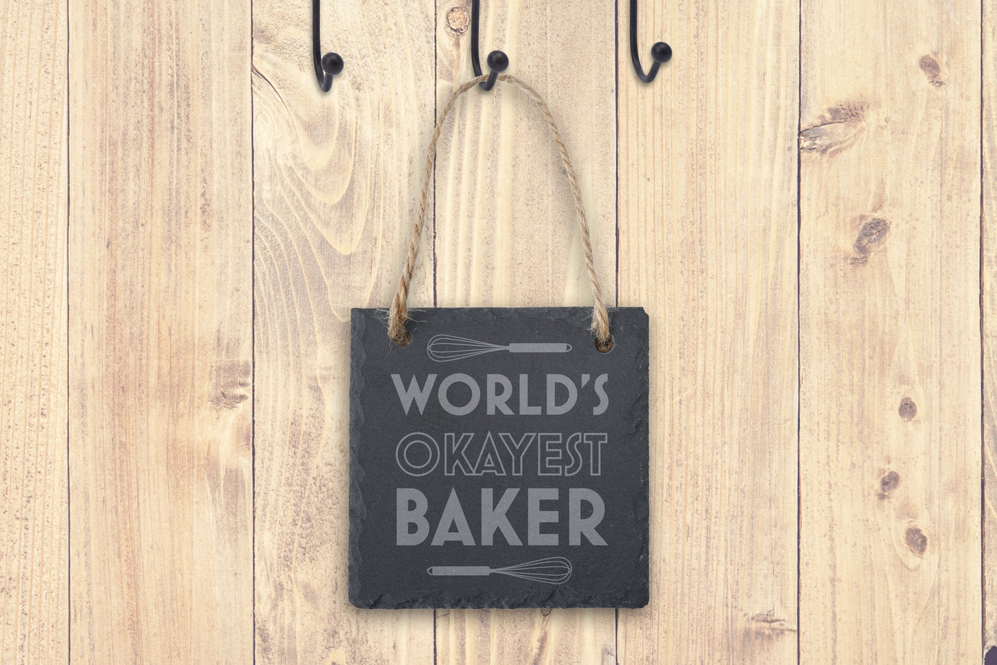 'World's Okayest Baker' Square Slate Hanger