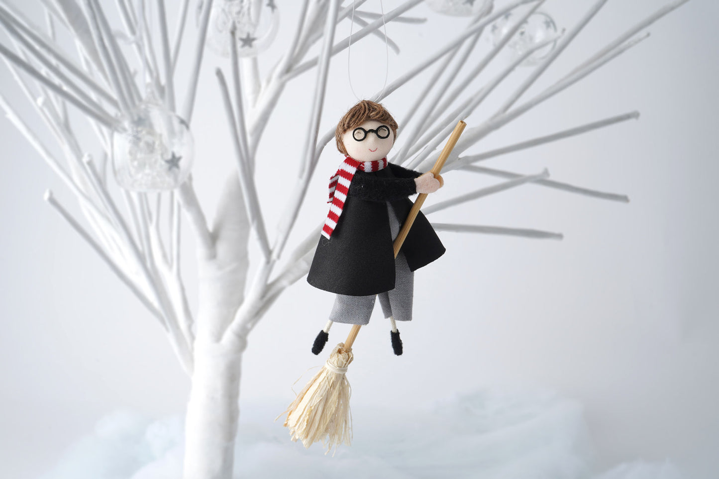 Young Wizard Boy Flying on Broomstick Hanging Decoration | Magical Holiday Accent for Christmas and Beyond | 19cm