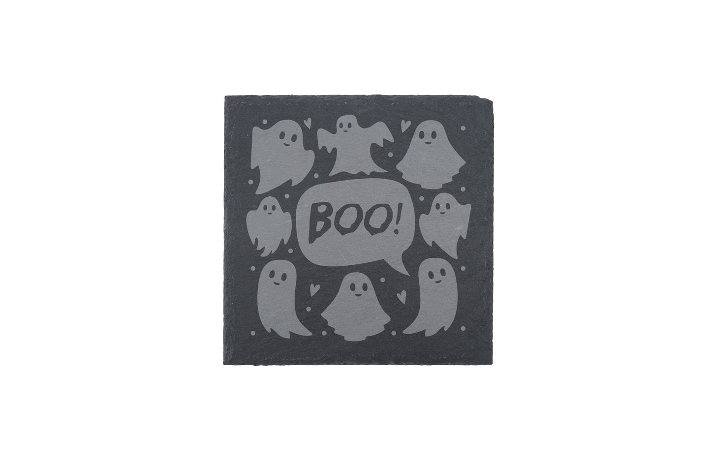 Set of 4 | Halloween Square Slate Coaster 'Boo' in Gift Box