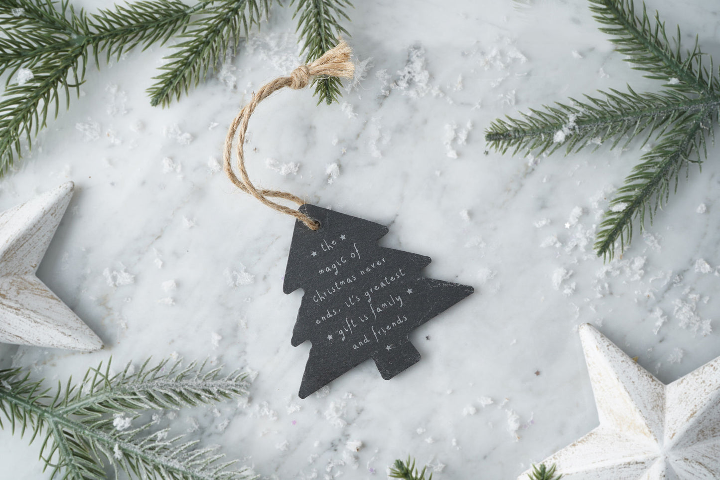 Slate 'The Magic Of Christmas Never Ends, It's Greatest Gift Is Family And Friends' Hanging Christmas Tree Decoration