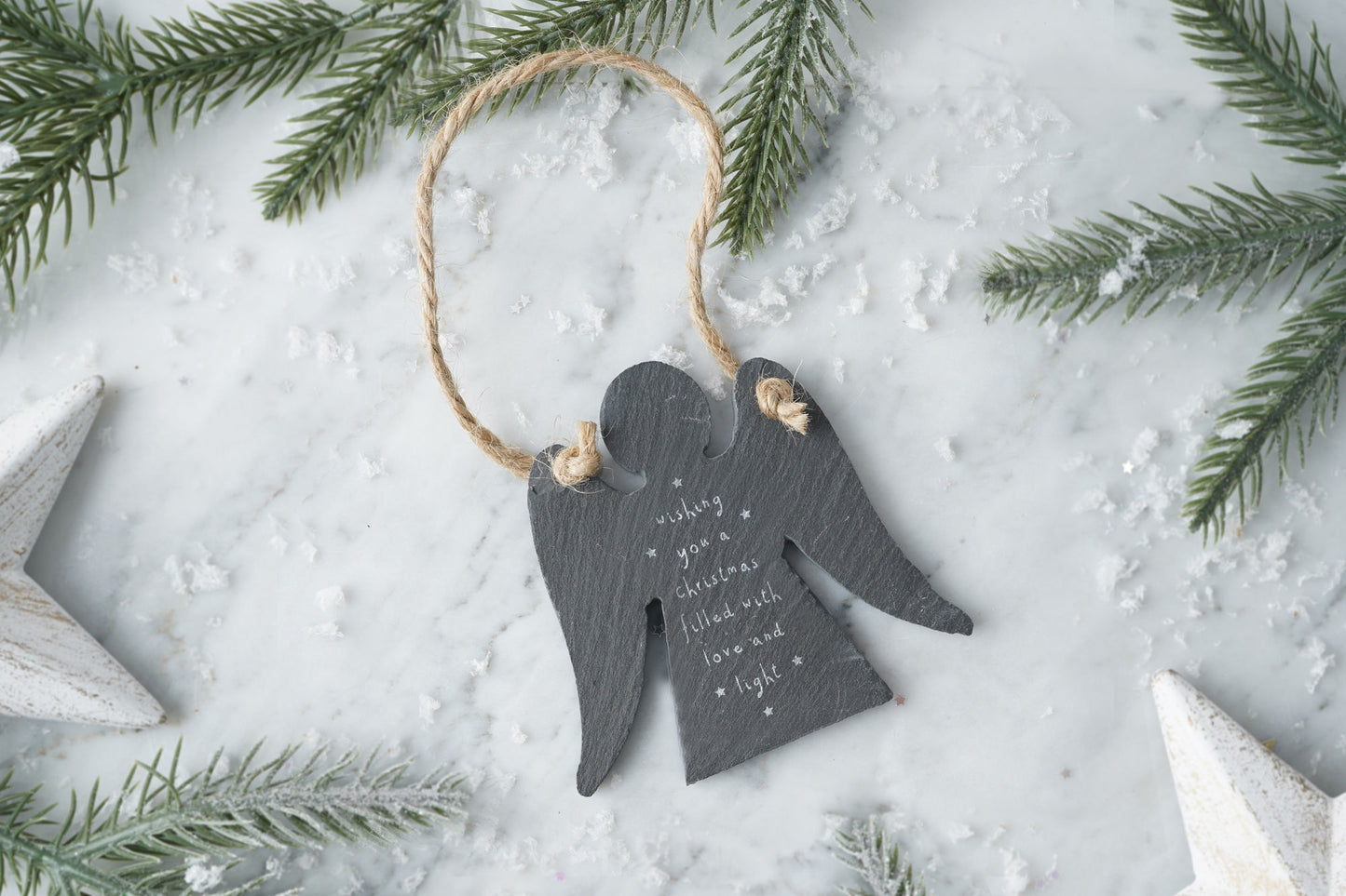 Slate 'Wishing You A Christmas Filled With Love And Light' Hanging Christmas Angel Tree Decoration
