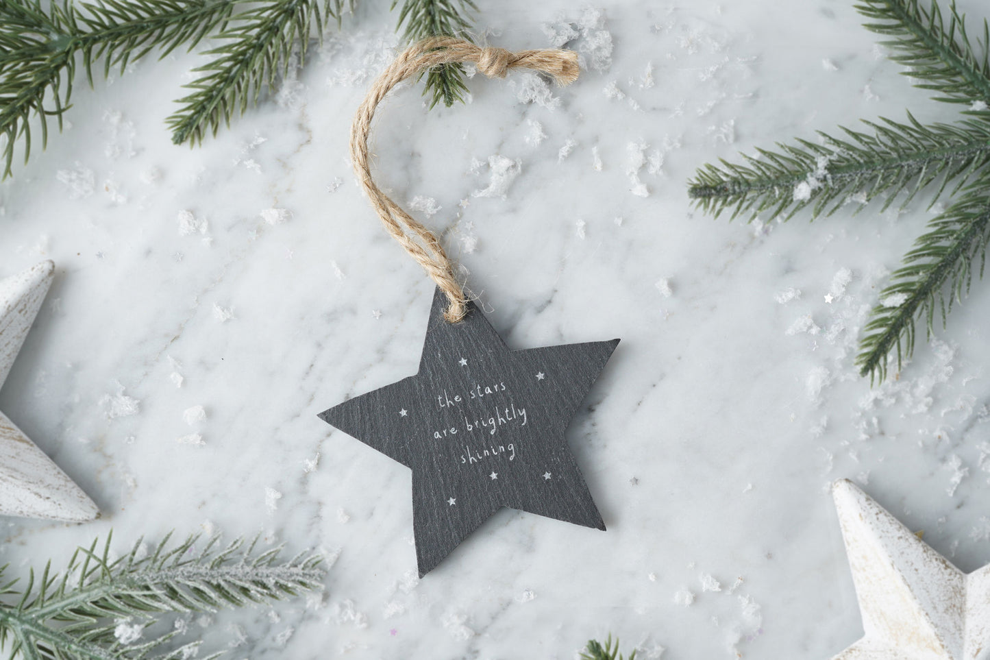Slate Hanging Christmas Star Tree Decoration - 'The Stars Are Brightly Shining'
