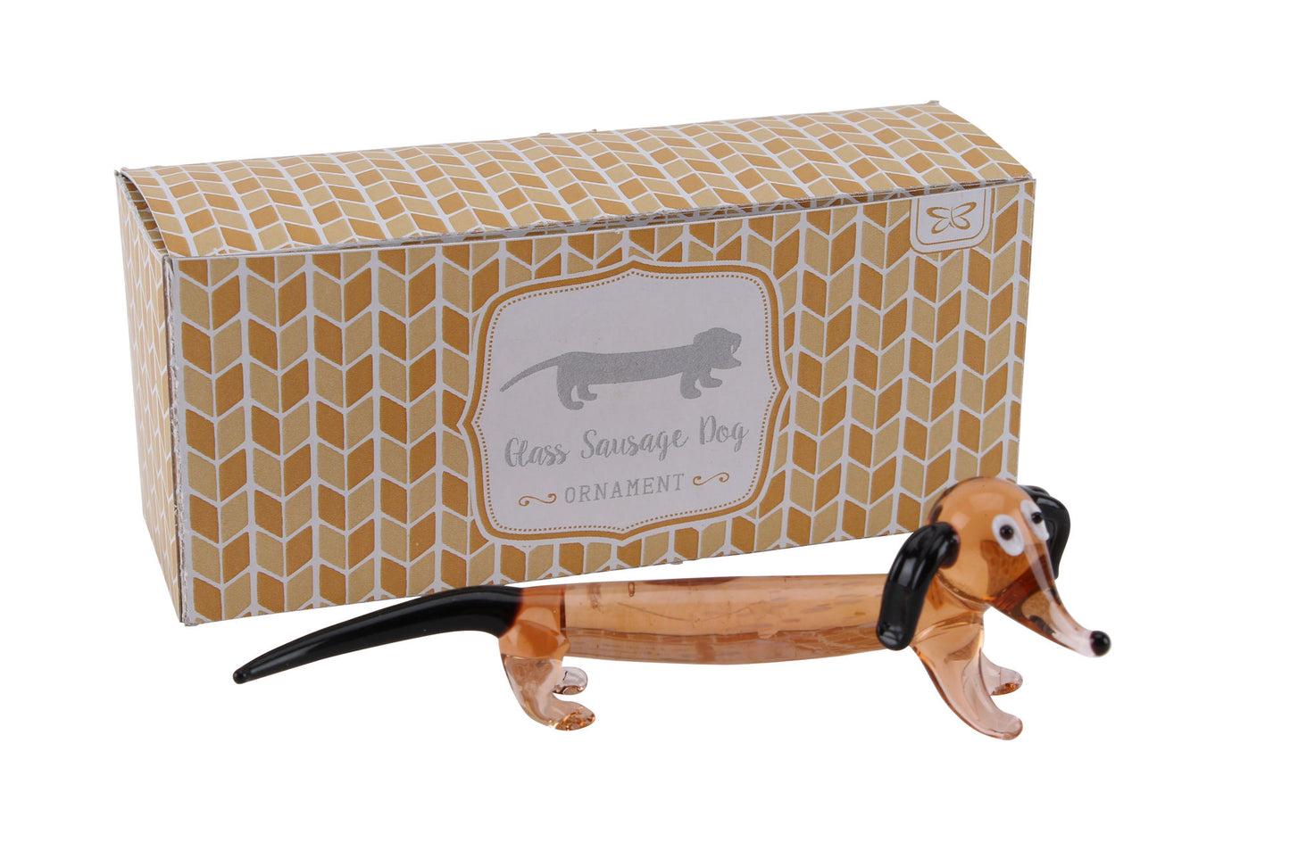 Glass Sausage Dog Ornament in Gift Box