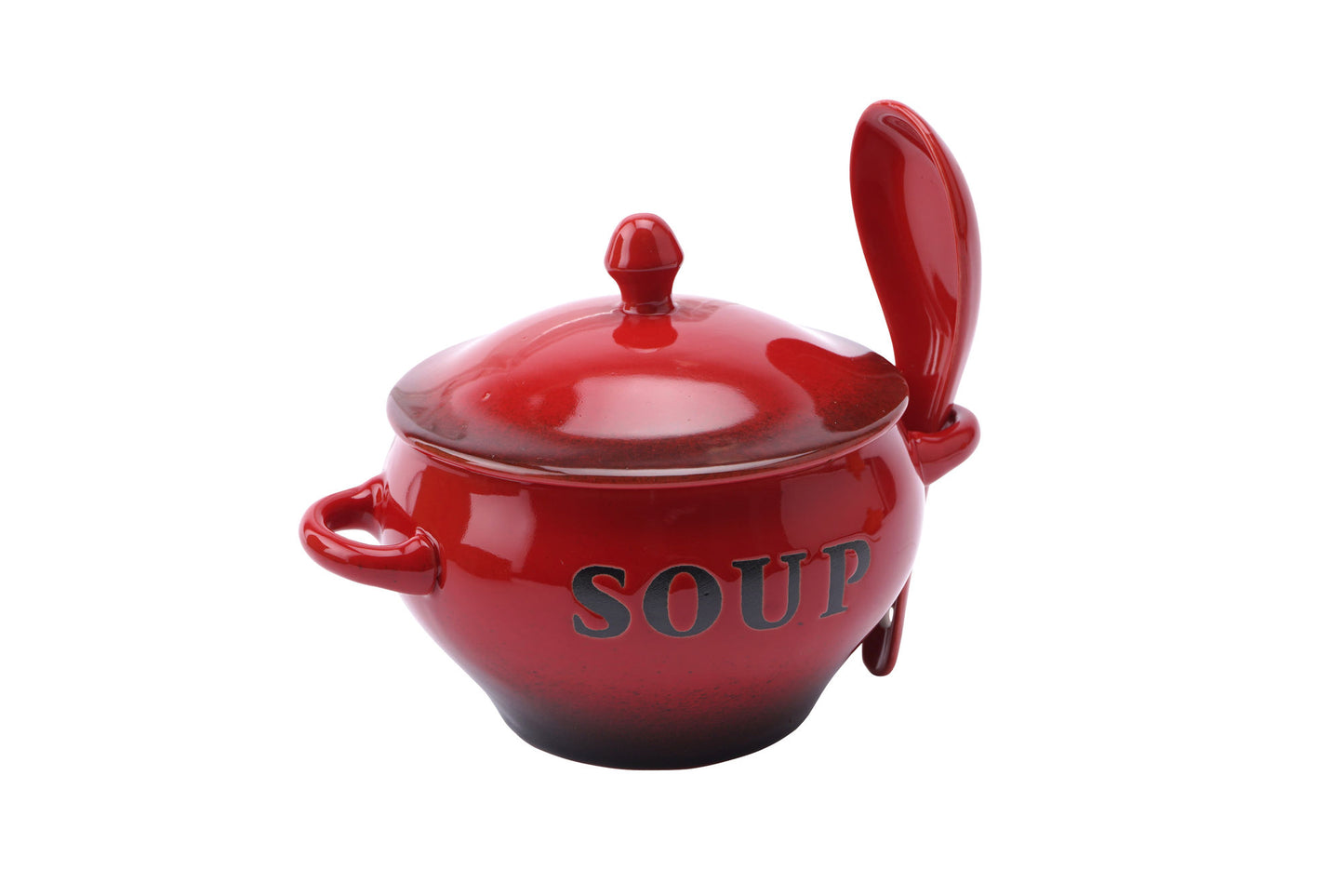 Red Ceramic Soup Bowl with Ceramic Spoon and Gift Box 400 ml | Country Kitchen Chic | Rustic | Breakfast Lunch Dinner