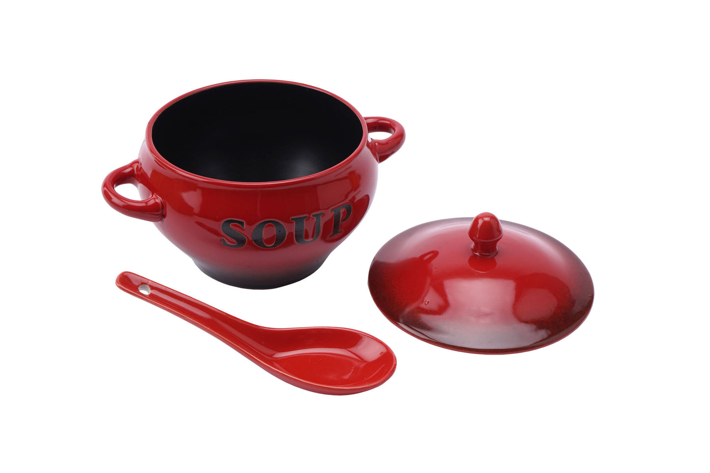 Red Ceramic Soup Bowl with Ceramic Spoon and Gift Box 400 ml | Country Kitchen Chic | Rustic | Breakfast Lunch Dinner