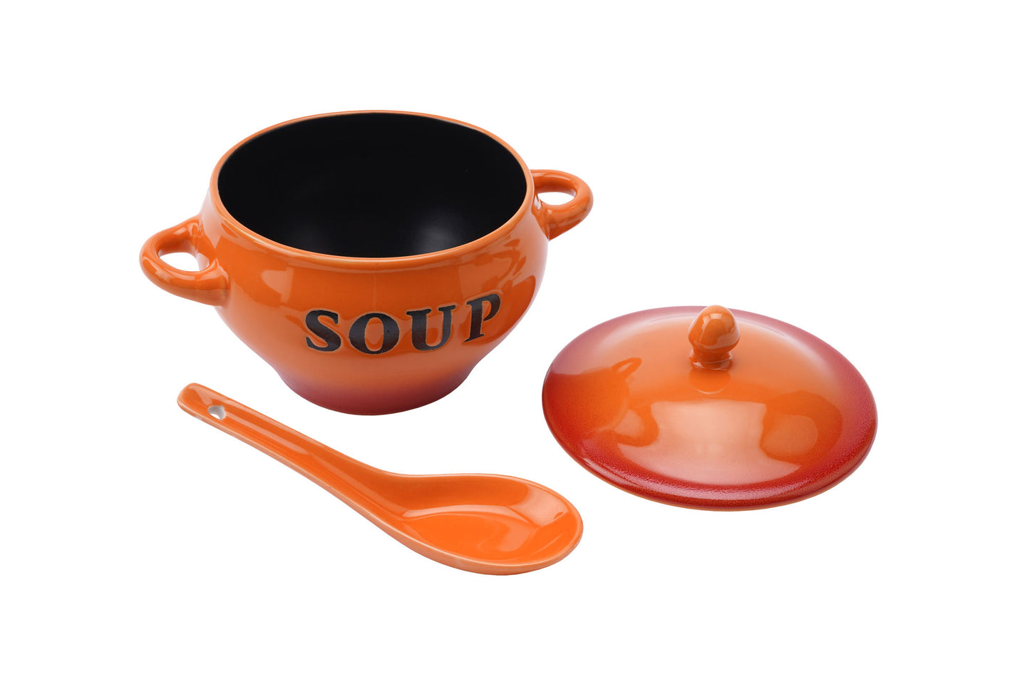 Orange Ceramic Soup Bowl with Ceramic Spoon and Gift Box 400ml | Winter Kitchen Decor | Cosy Home Dining