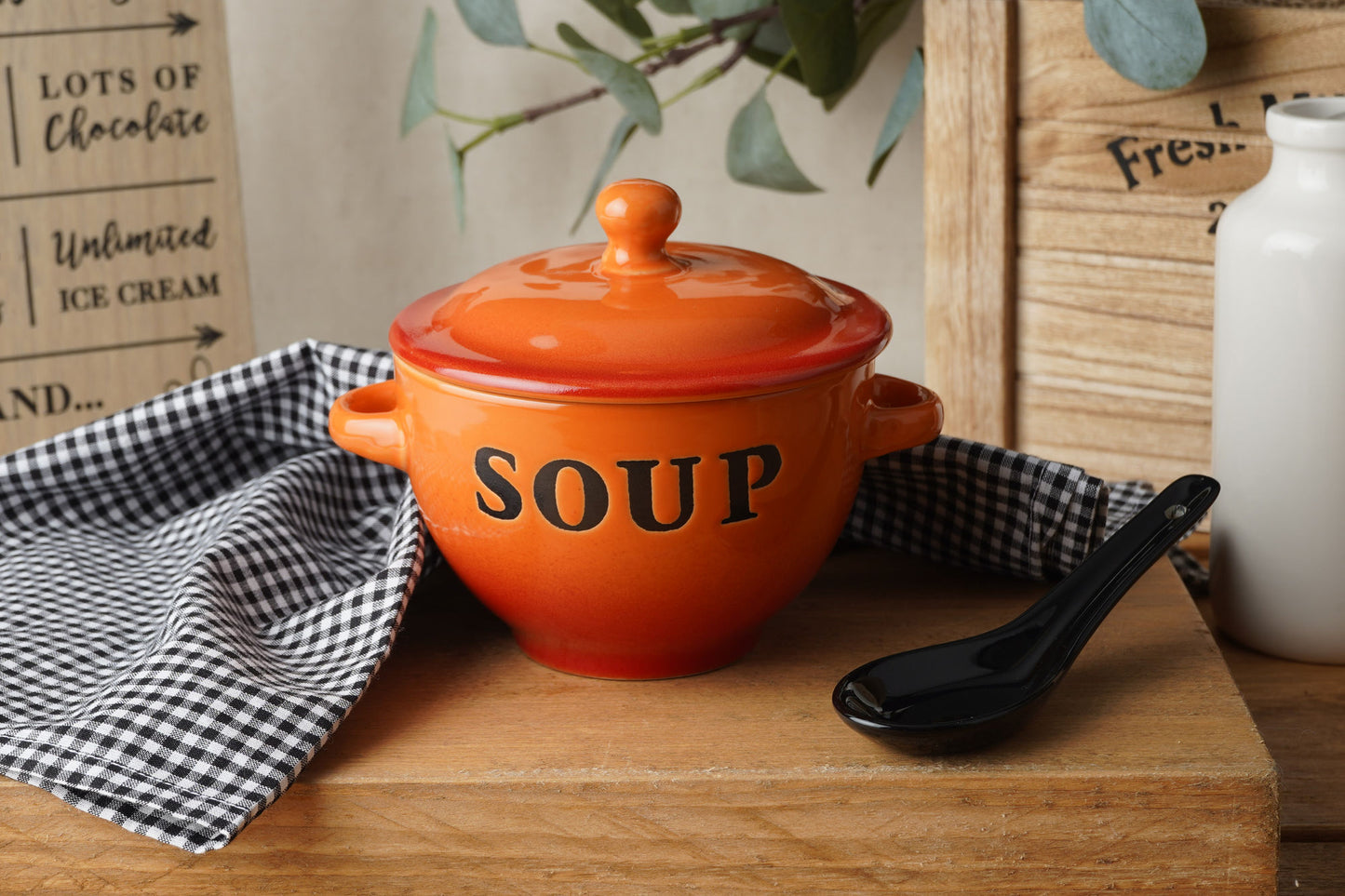 Orange Ceramic Soup Bowl with Ceramic Spoon and Gift Box 400ml | Winter Kitchen Decor | Cosy Home Dining