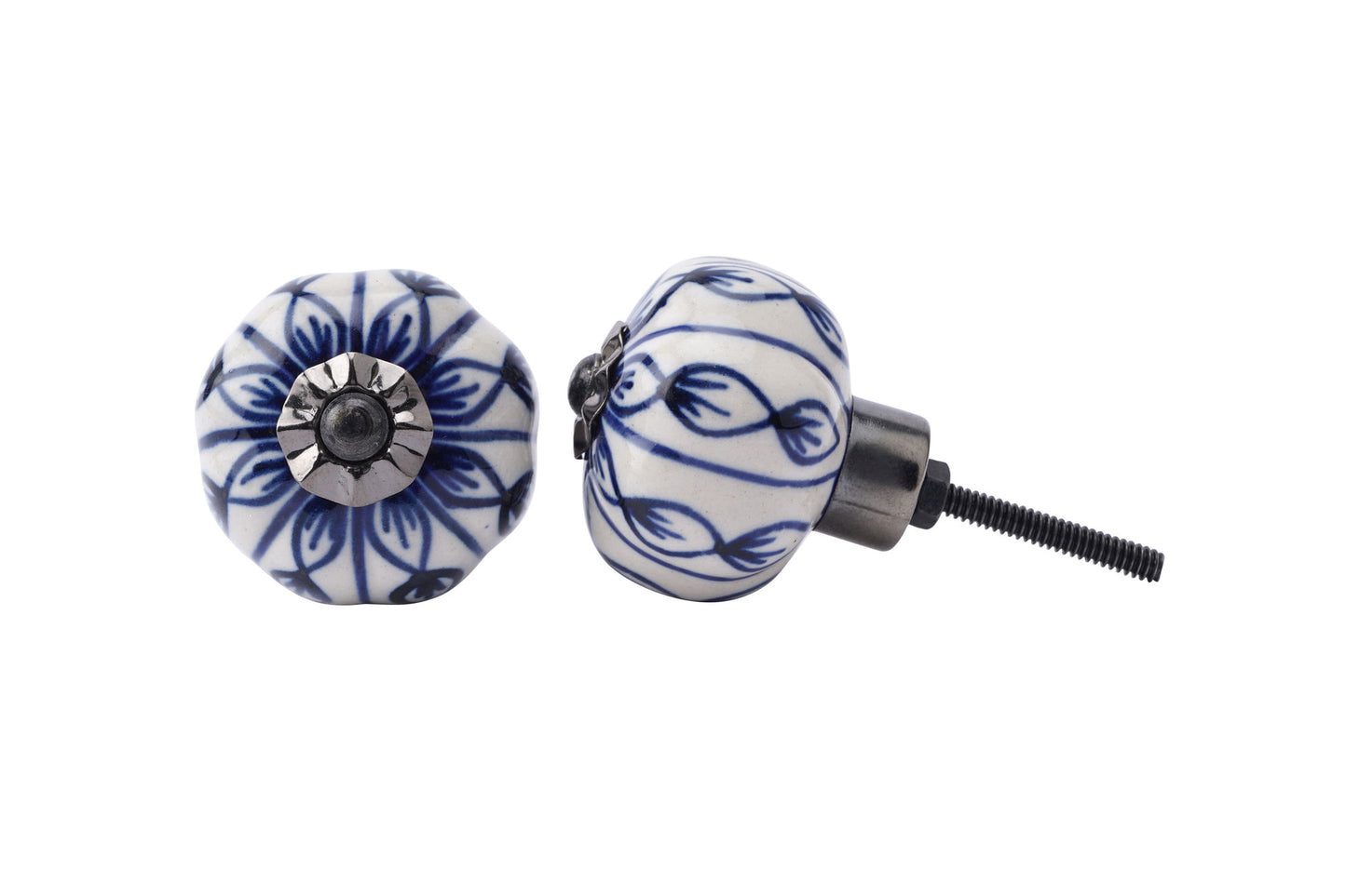 Set of 2 | White and Blue Ribbon Pattern Ceramic Cabinet Pull • Drawer Knob • DIY Upcycle • Gifts for Home • Home Improvement • Rennovations
