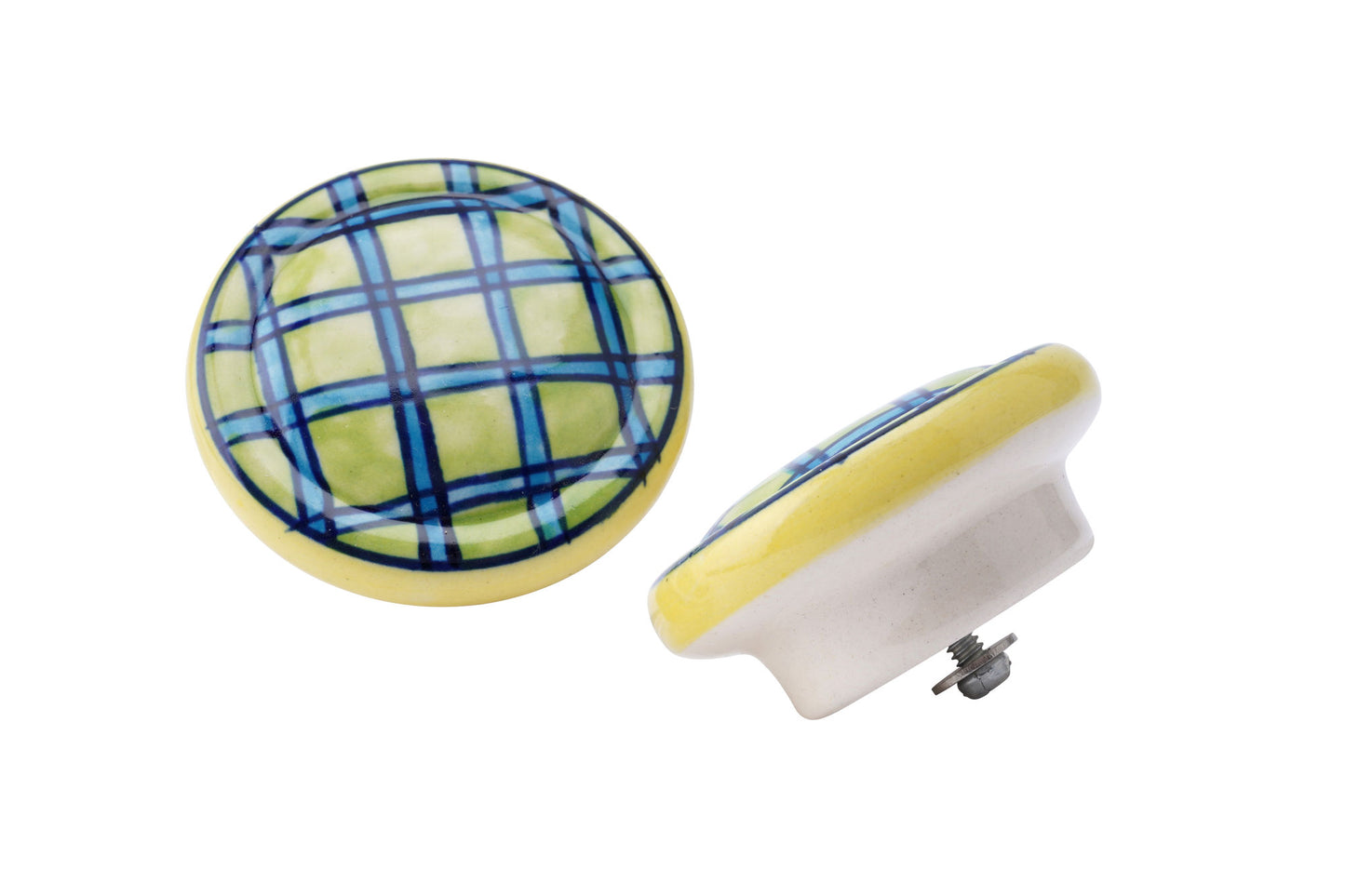 Set of 2 | Checkered Green & Blue Ceramic Drawer Pull • Cabinet Pull Knob • DIY Upcycle • Gifts for Home • Home Improvement • Rennovations