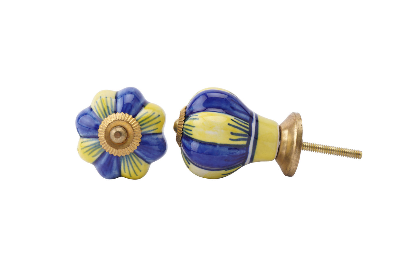 Set of 2 | Yellow and Blue Ceramic Drawer Pull • Cabinet Pull • Drawer Knob • DIY Upcycle • Gifts for Home • Home Improvement • Rennovations