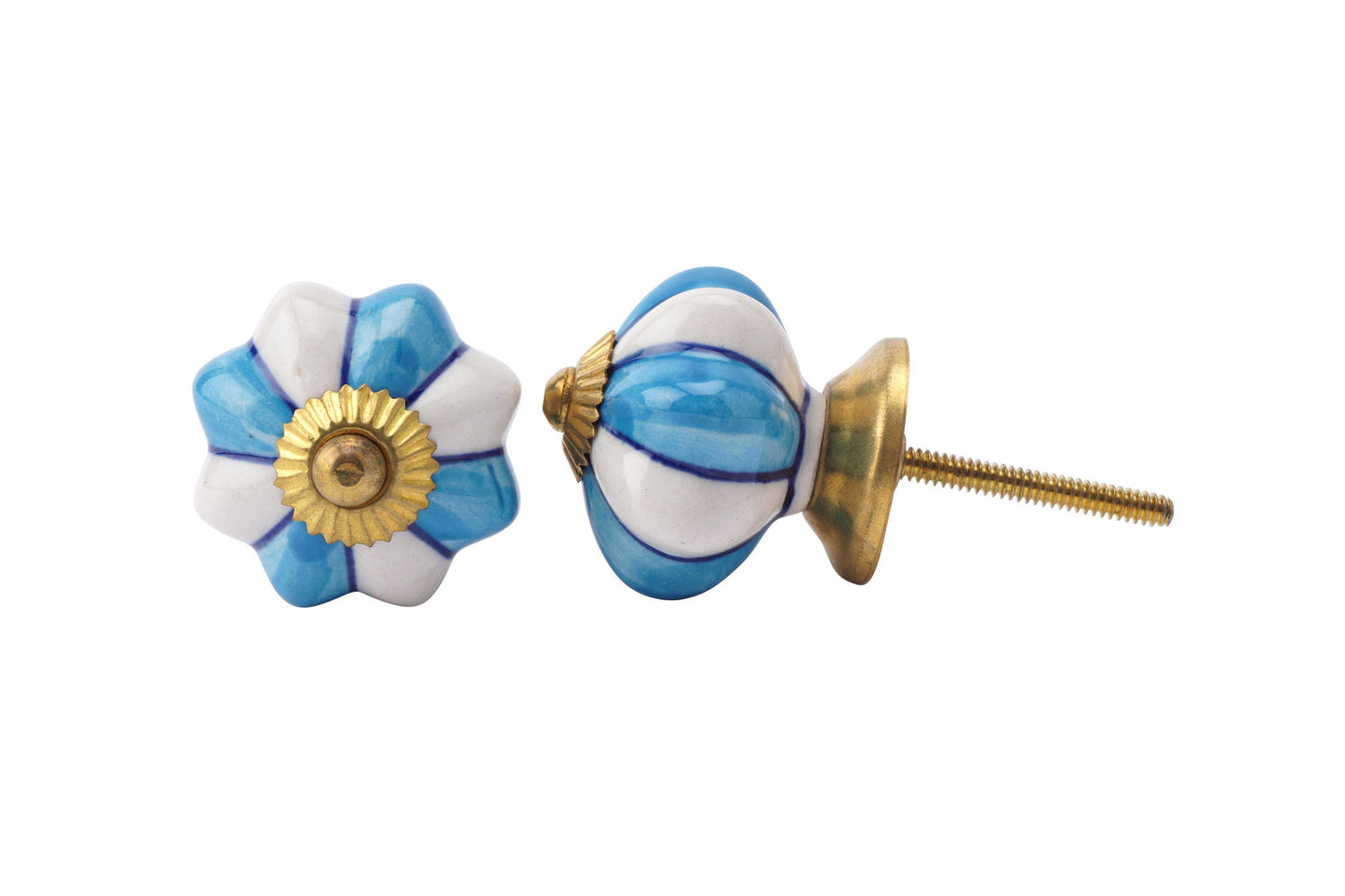 Set of 2 | White and Blue Melon Shape Ceramic Drawer and Cabinet Pull • DIY Upcycle • Gifts for Home • Home Improvement • Rennovations