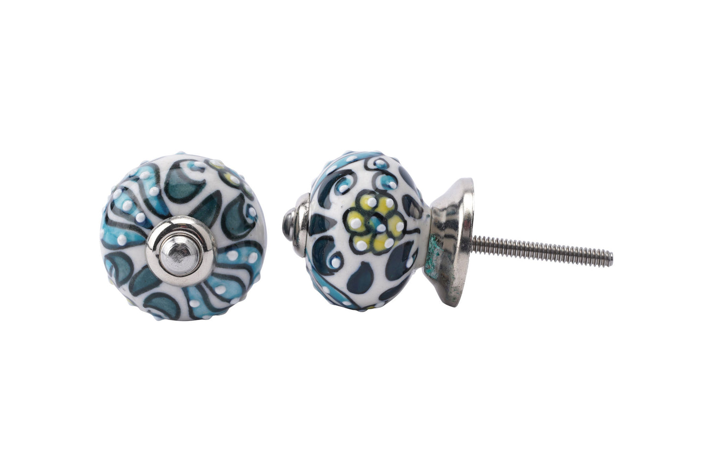 Set of 2 | White And Blue Ceramic Drawer Pull | Cabinet Pull | Drawer Knob