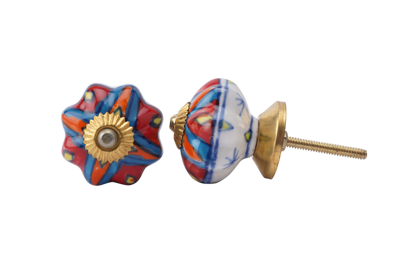 Set of 2 | Red and Blue Melon Shaped Ceramic Drawer Pull • Drawer Knob • DIY Upcycle • Gifts for Home • Home Improvement • Rennovations