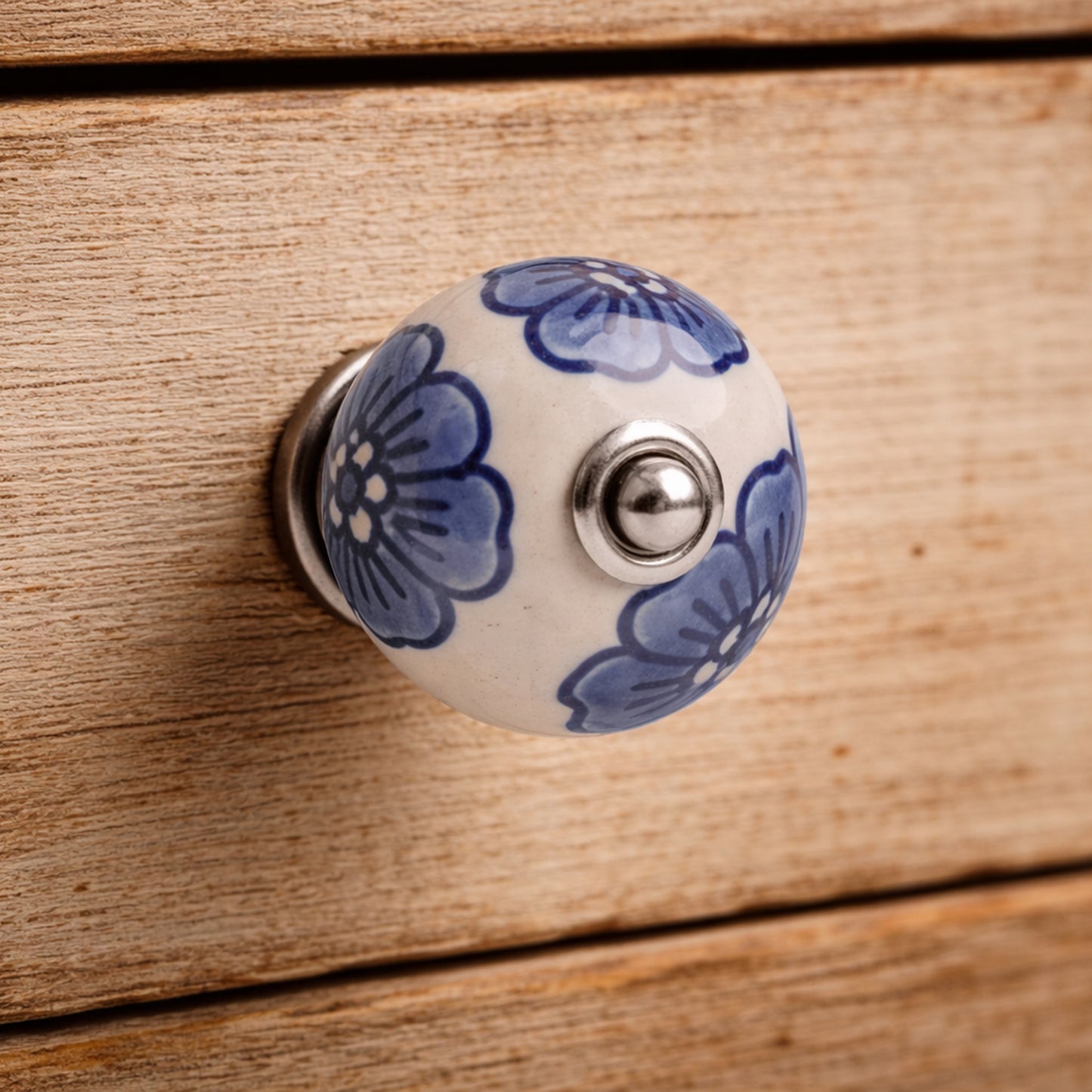 Ceramic Flower Drawer Pulls | Set of 2 Blue Cabinet Knobs