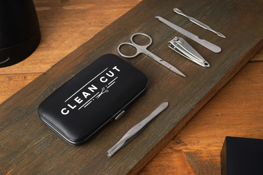 Gents Manicure Set with Stainless Steel Tools and Clean Cut Slogan • Gift Box • Grooming Nail Kit • Health and Beauty • Gift For Him