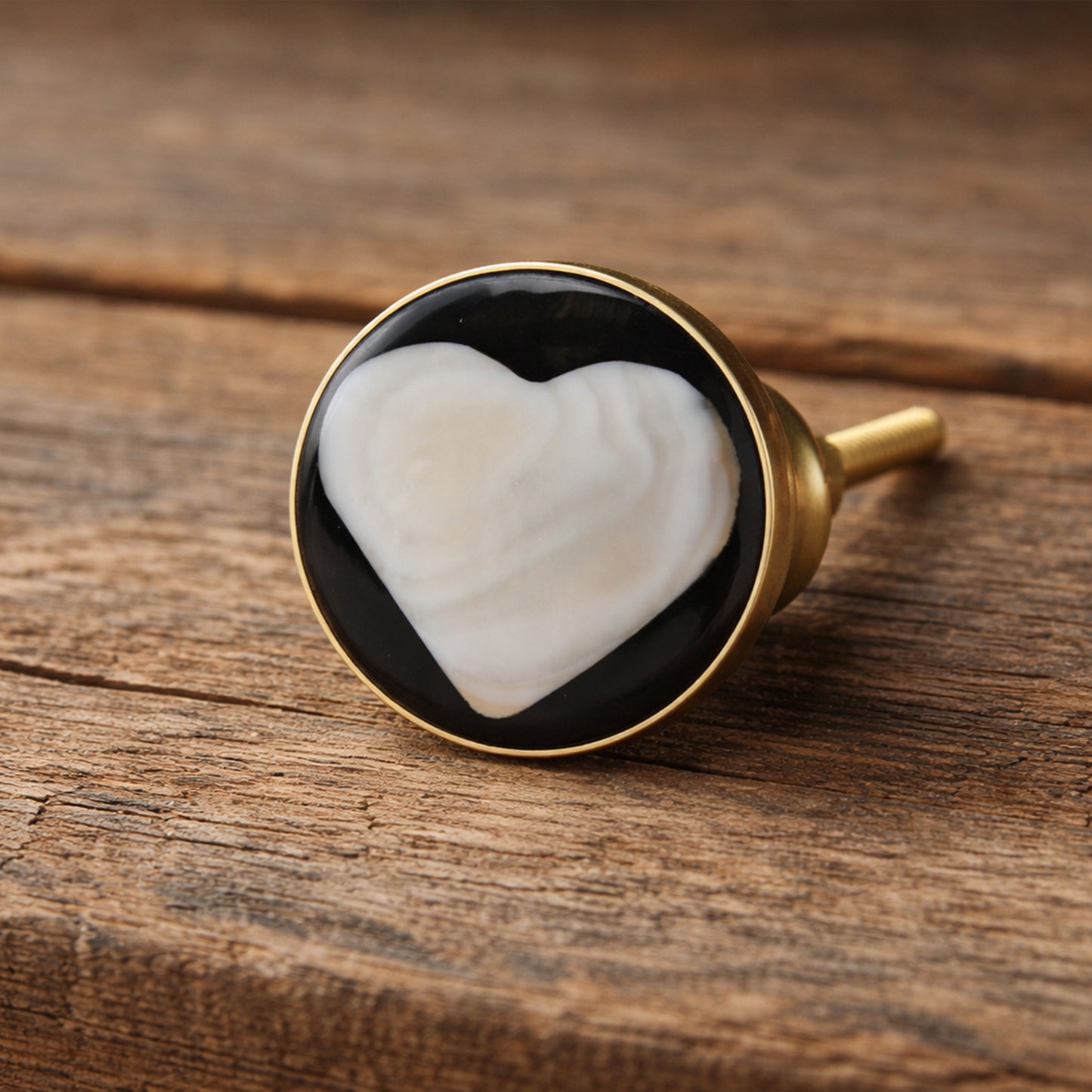 Black and White Heart Ceramic Drawer Pulls | Set of 2