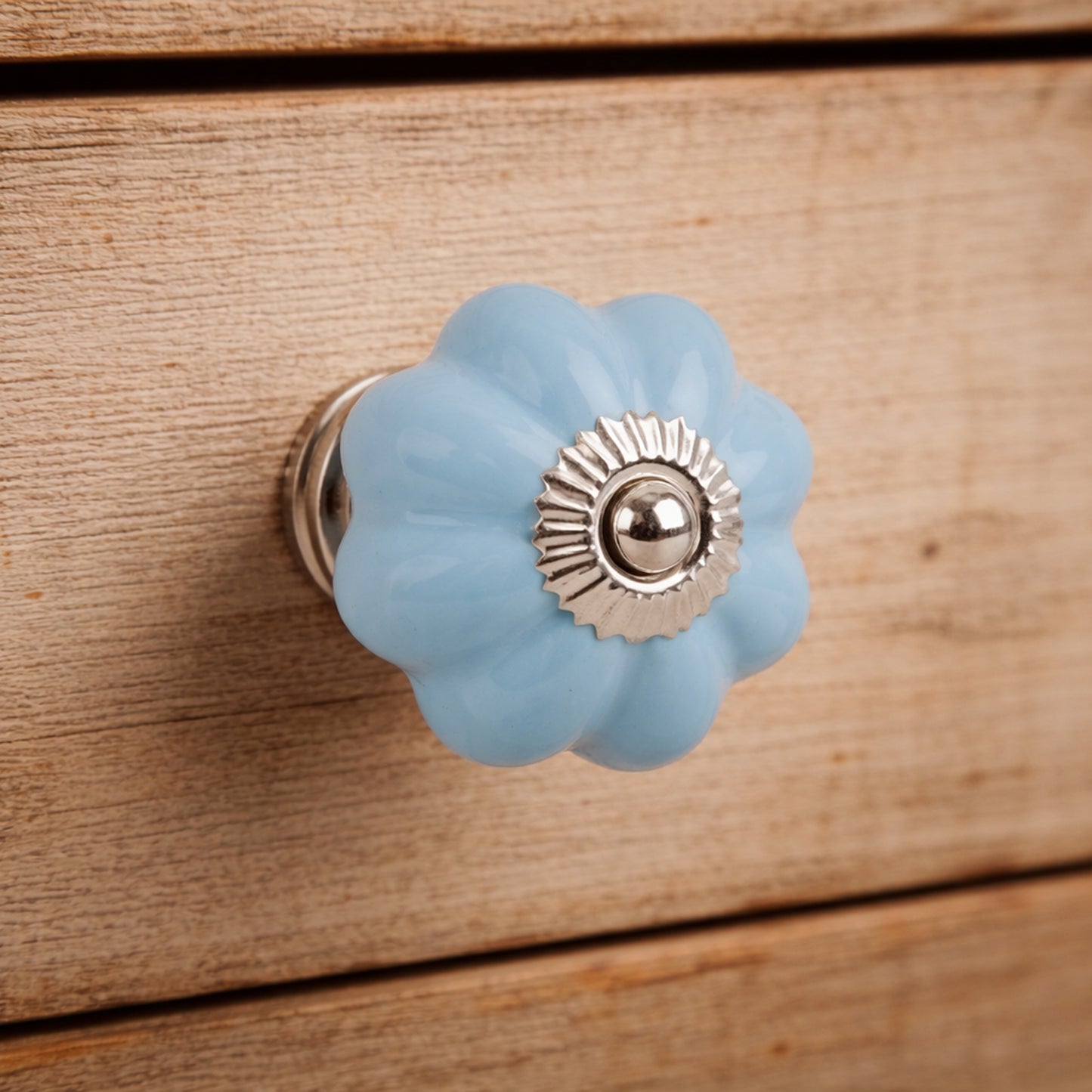 Light Blue Melon Drawer Pulls | Set of 2, Ceramic Cabinet Knobs