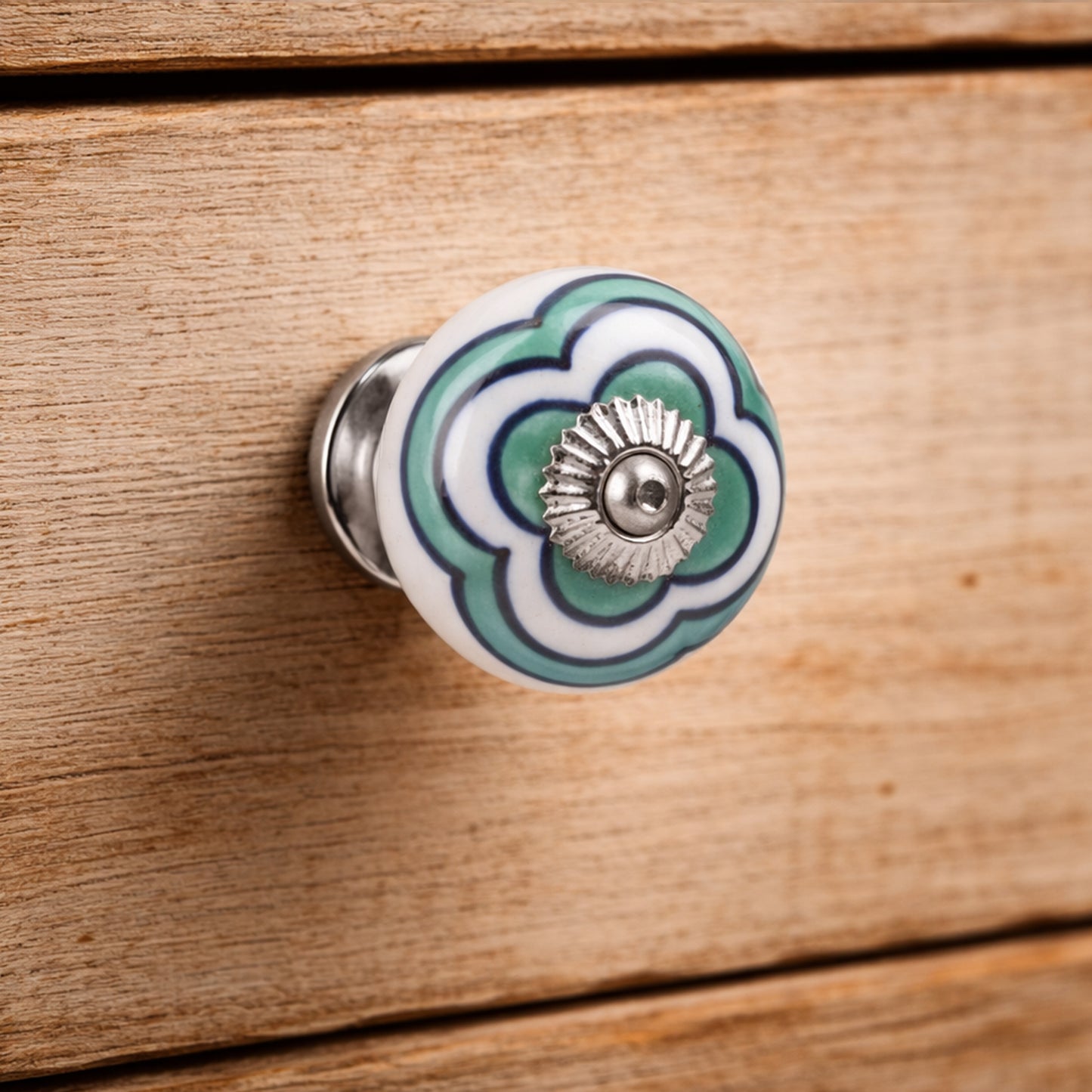 Ceramic Flower Drawer Pulls | Green & Blue Set of 2