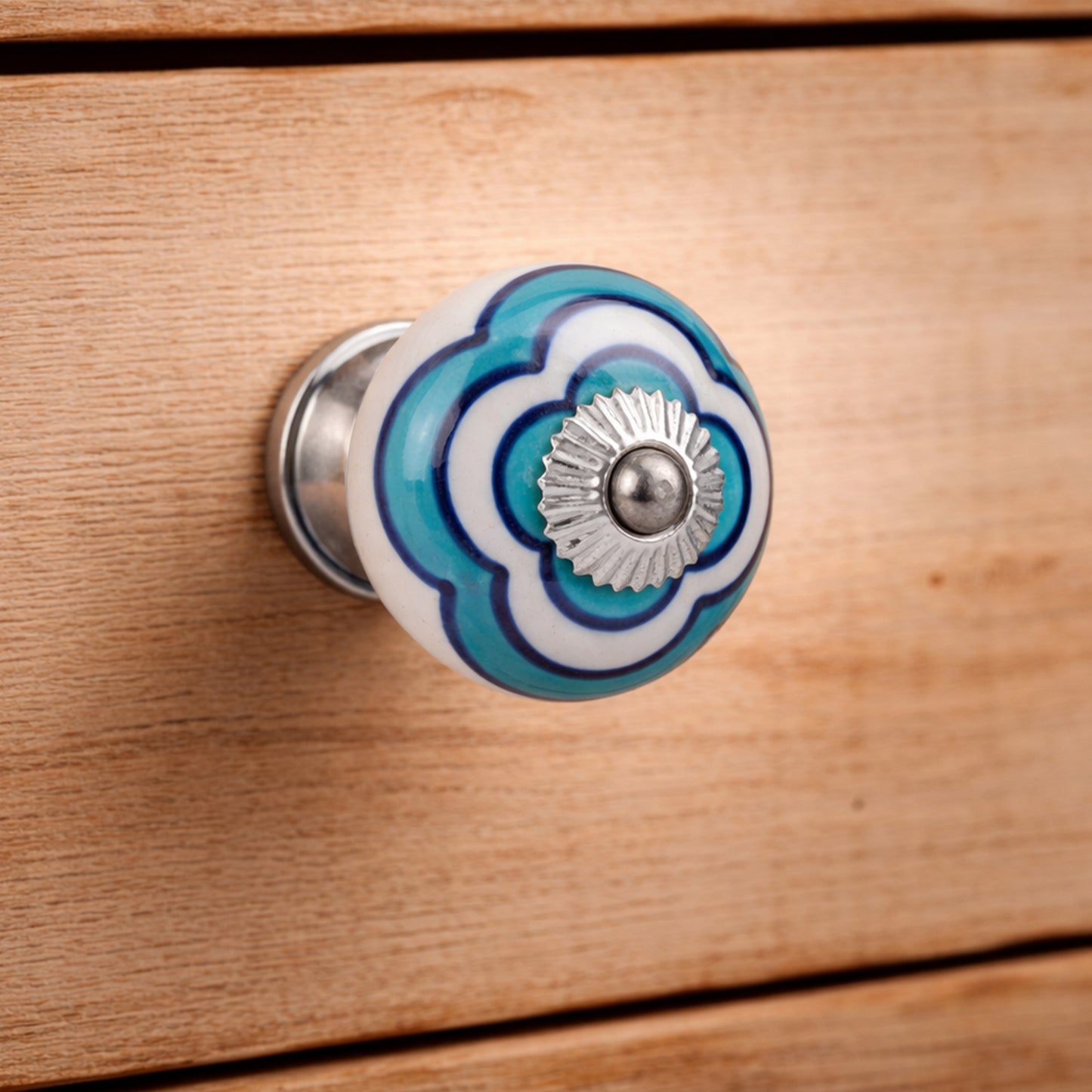 Turquoise Flower Ceramic Drawer Pulls | Set of 2
