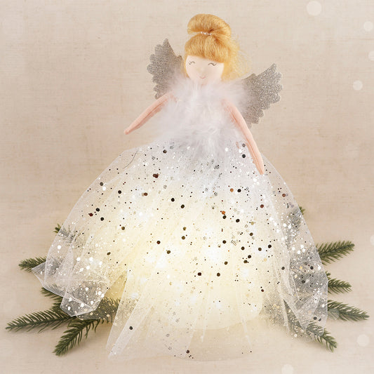 Large Silver Blonde Light Up Angel Christmas Tree Topper • Includes Batteries • Size: 28.5cm • Gift For Home
