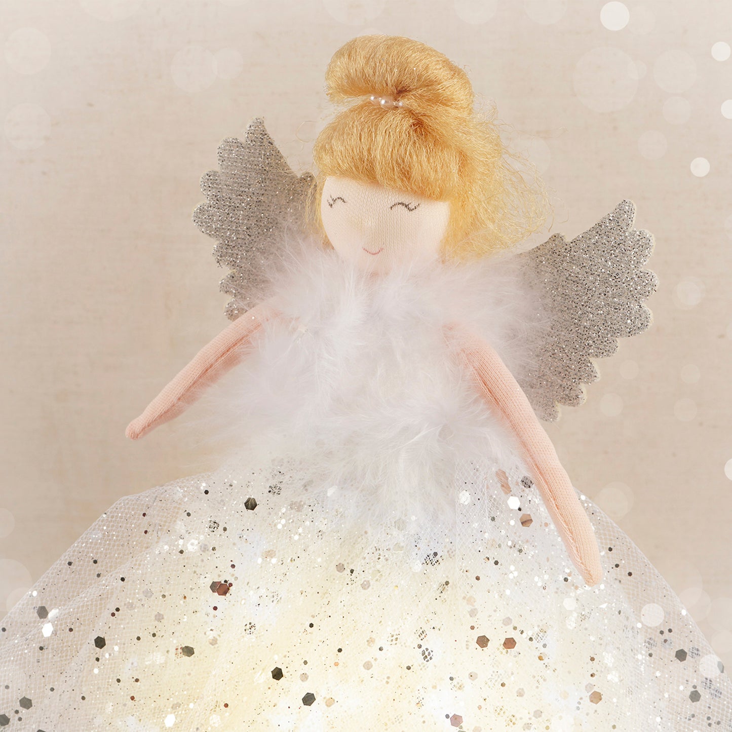 Large Silver Blonde Light Up Angel Christmas Tree Topper • Includes Batteries • Size: 28.5cm • Gift For Home