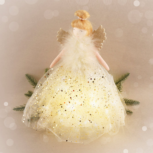 Gold Large Light Up Angel Christmas Tree Topper • Includes Batteries • Size: 28.5cm • Gift For Home