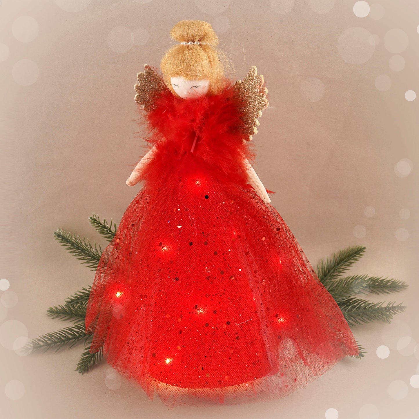 Red Large Light Up Angel Christmas Tree Topper • Includes Batteries • Size: 28.5cm • Gift For Home