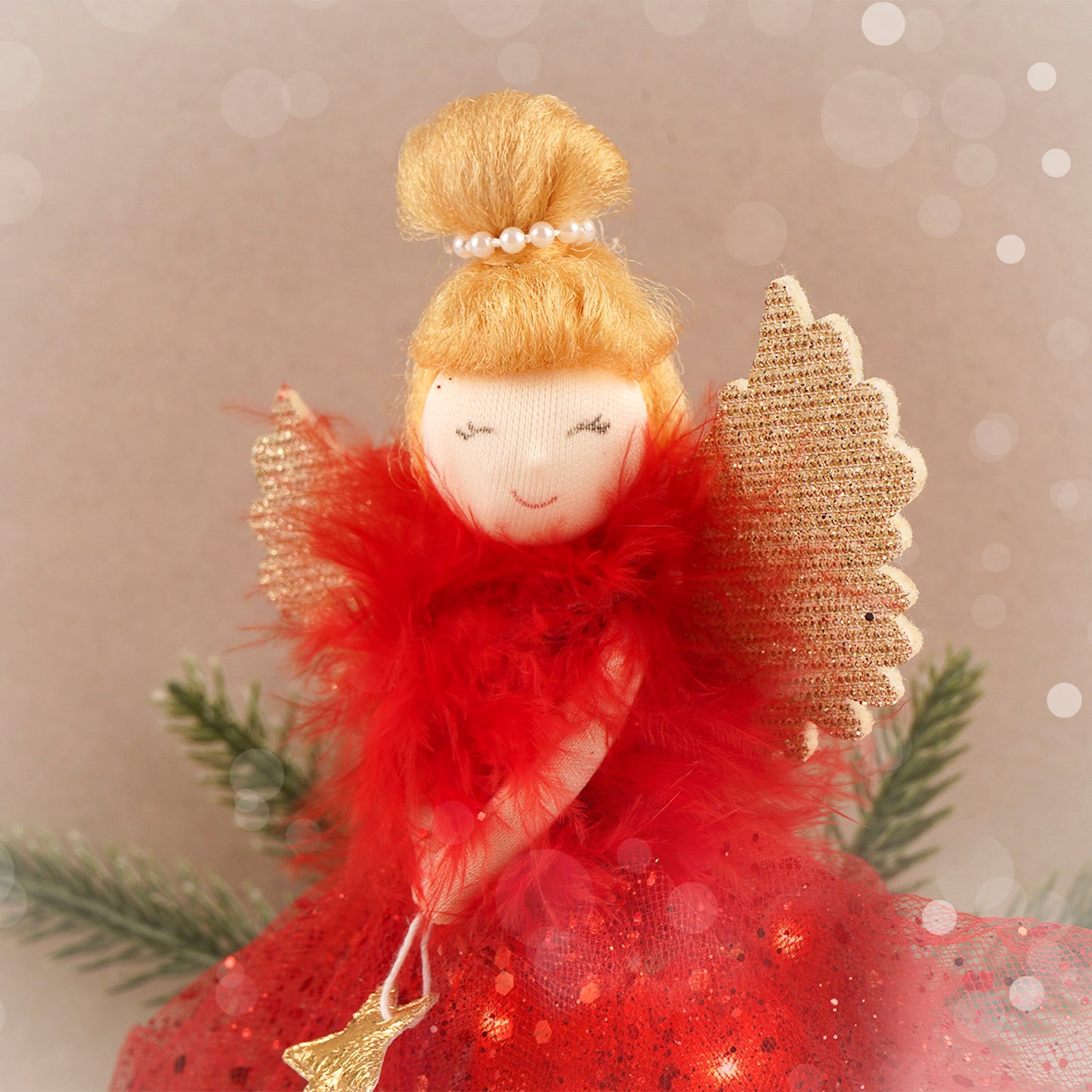 Red Light Up Angel Christmas Tree Topper • Includes Batteries • Size: 18cm • Gift For Home