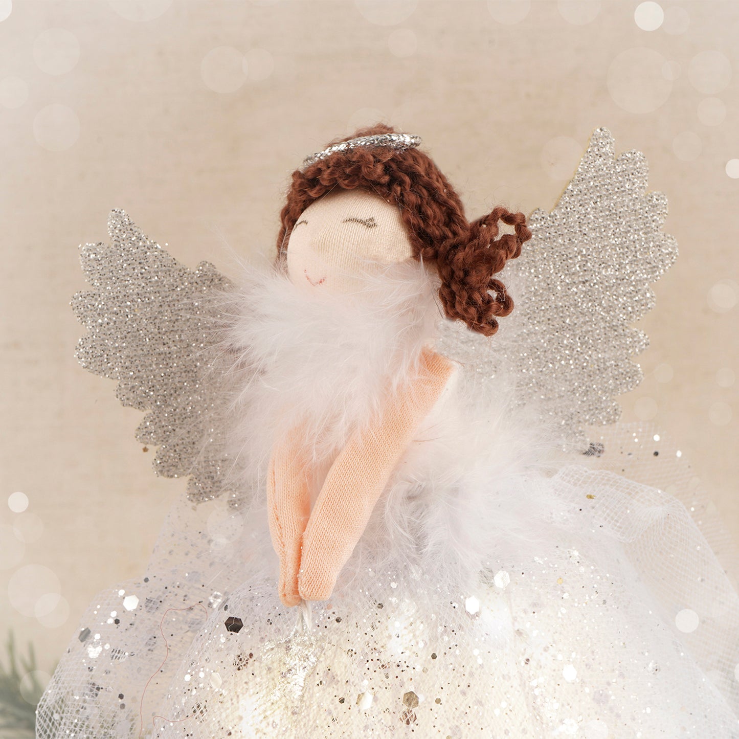 Silver Brunette Light Up Angel Tree Topper Hanging Decoration | Battery Powered | Size: 18cm | Christmas | Gift For Home