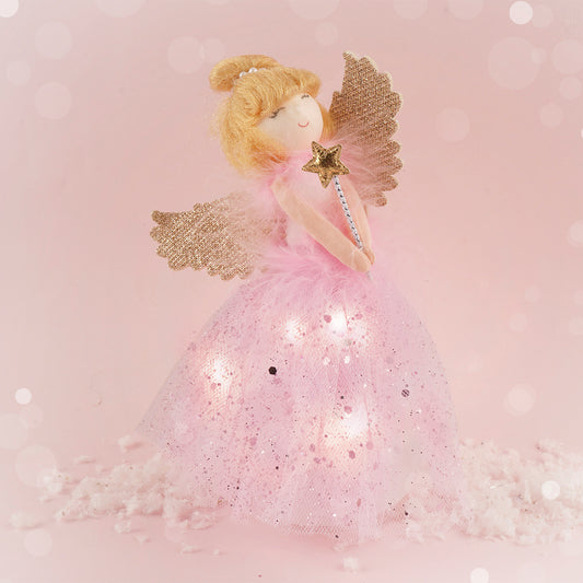Pink Sugarplum Fairy Light Up Angel Hanging Decoration Tree Topper | Battery Powered | Size: 18cm | Christmas | Gift For Home