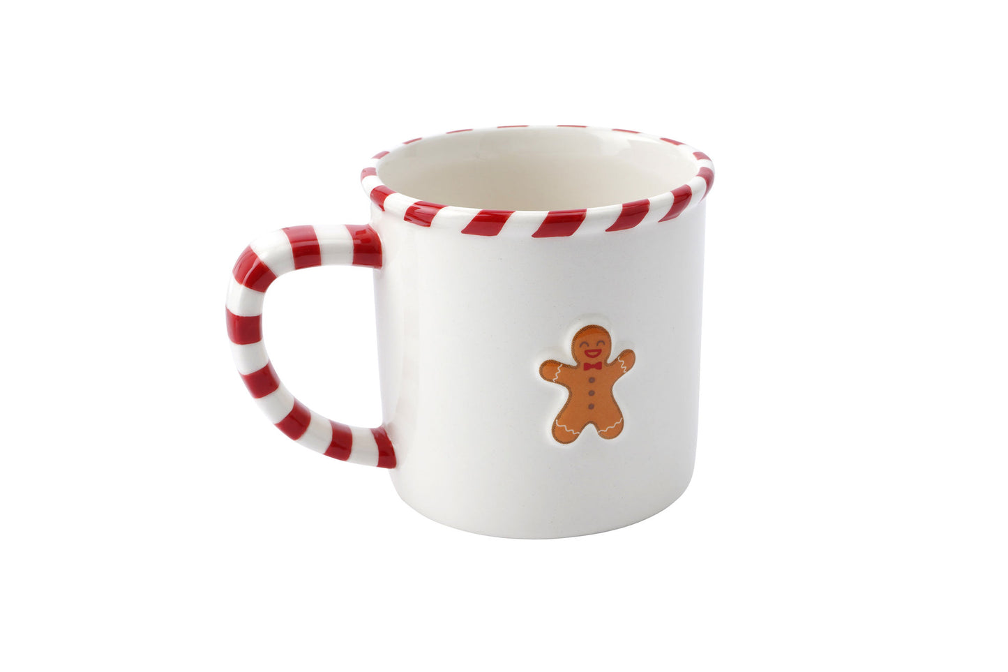 Christmas Gingerbread Man Stoneware Festive Mug With Candy Cane Handle | Includes Gift Box | Christmas Holiday Tableware