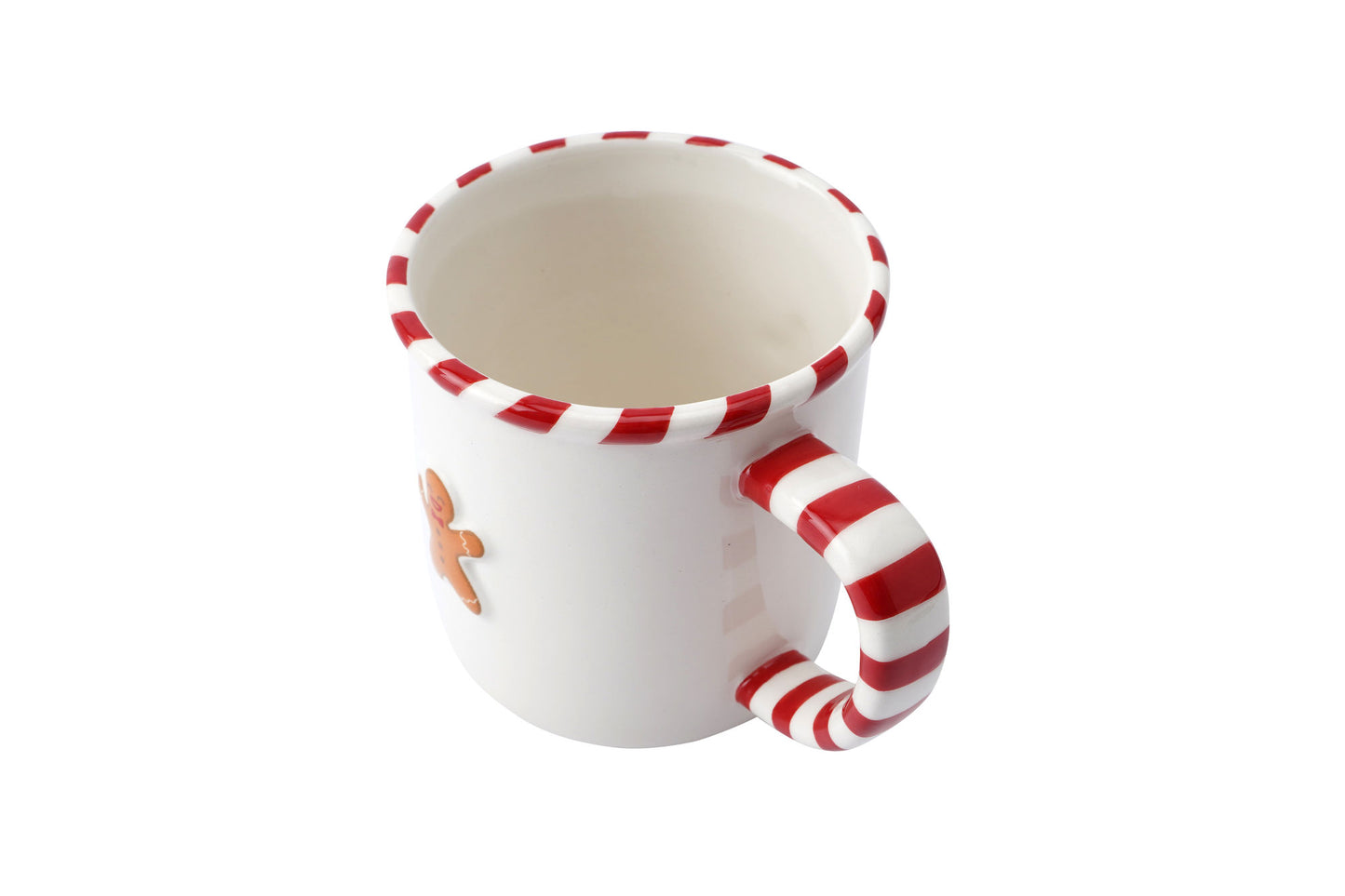 Christmas Gingerbread Man Stoneware Festive Mug With Candy Cane Handle | Includes Gift Box | Christmas Holiday Tableware