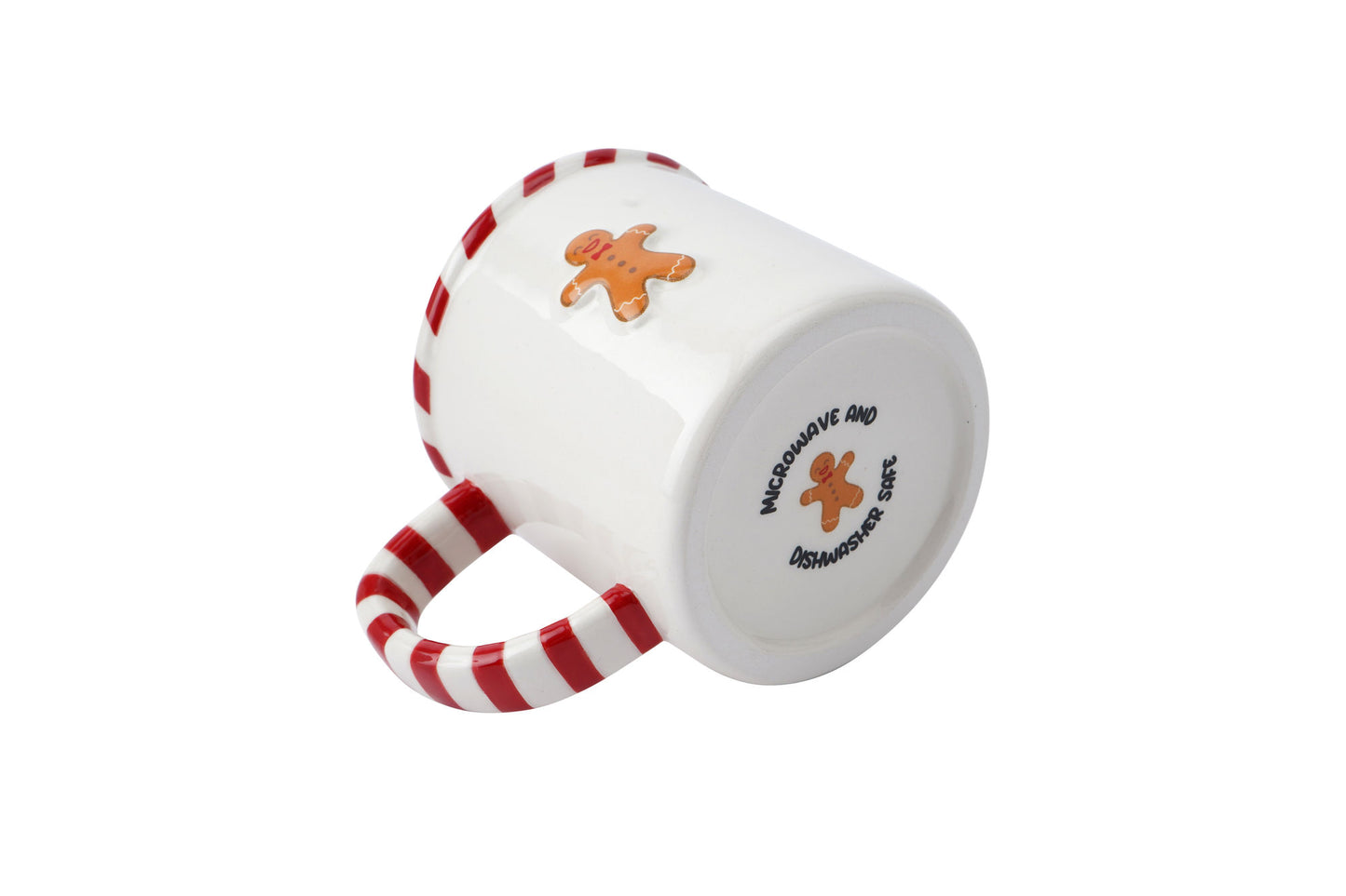 Christmas Gingerbread Man Stoneware Festive Mug With Candy Cane Handle | Includes Gift Box | Christmas Holiday Tableware