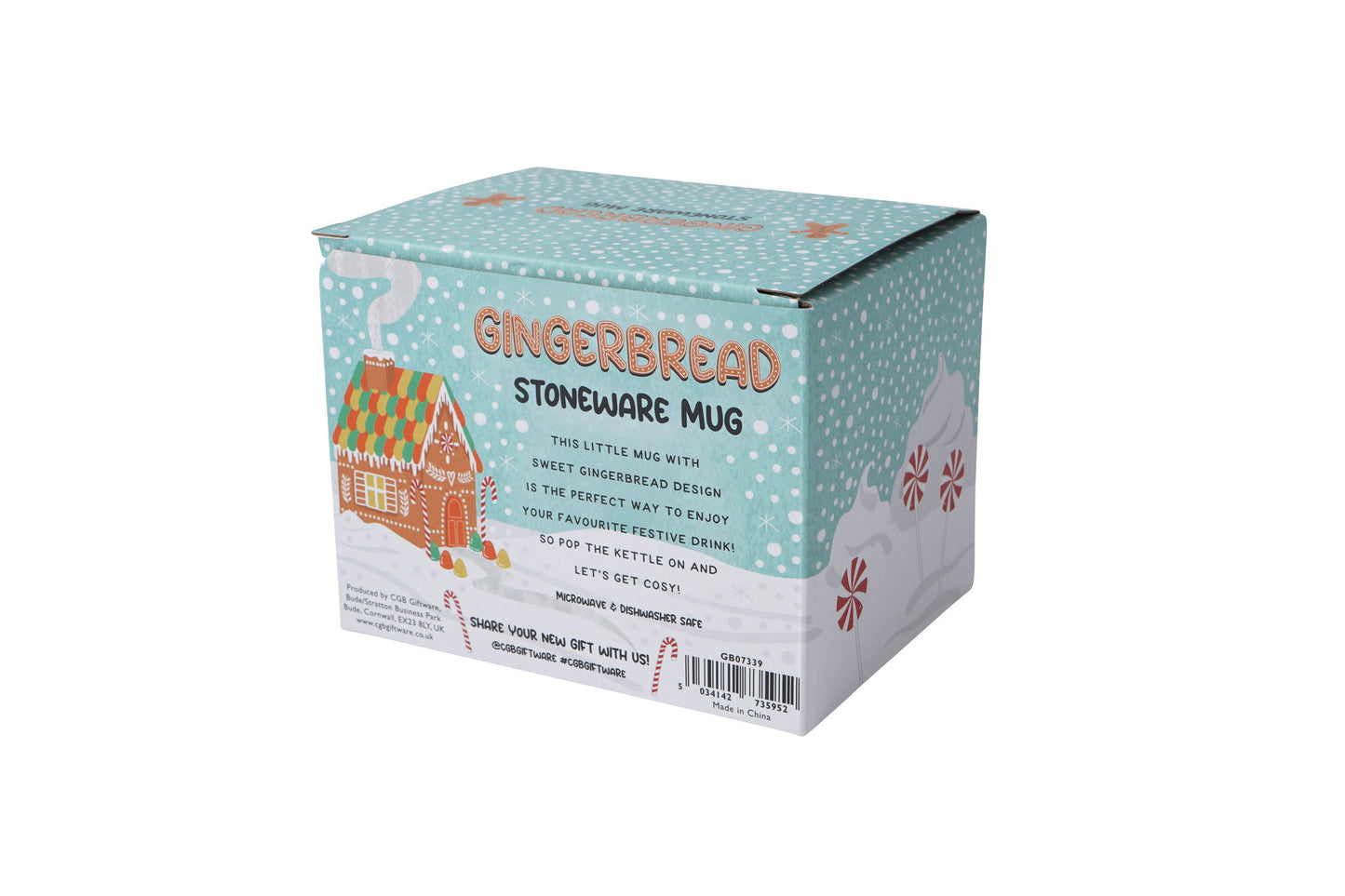 Christmas Gingerbread Man Stoneware Festive Mug With Candy Cane Handle | Includes Gift Box | Christmas Holiday Tableware
