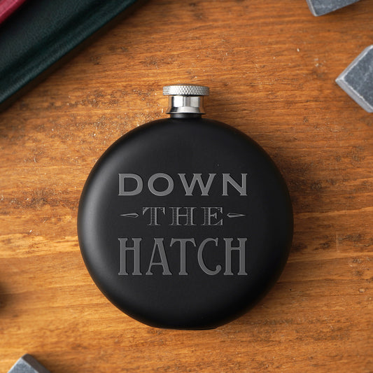 Dapper Chap 'Down The Hatch' Black 6oz Hip Flask