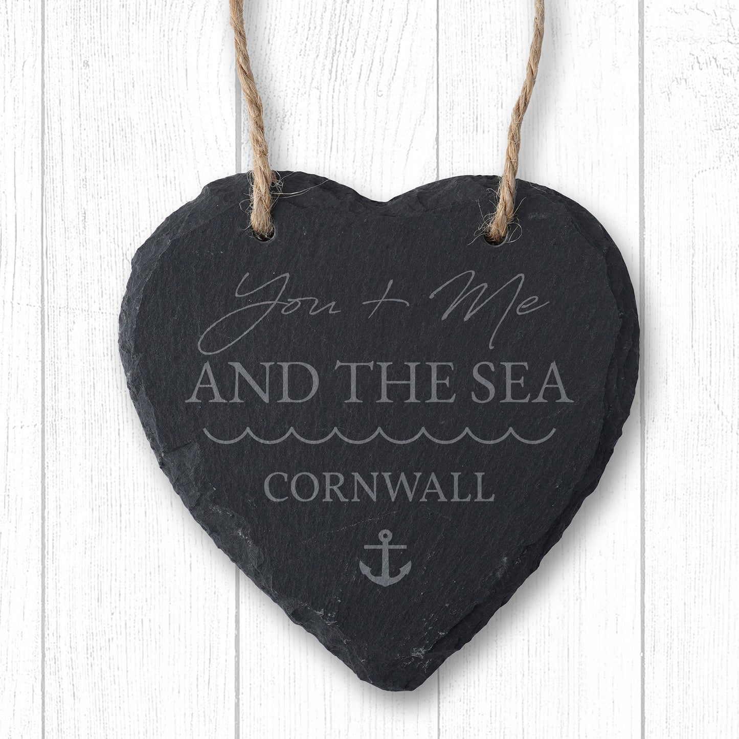 'You Me & The Sea' Cornwall Slate Heart Hanger