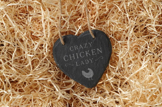 Bramble Farm 'Crazy Chicken..' Slate Hanging Heart