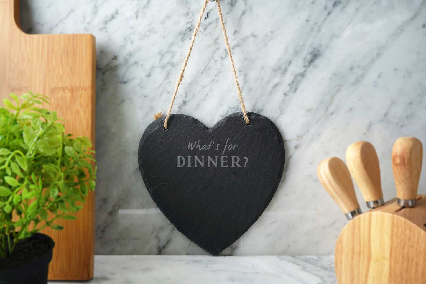 Loft 'What's For Dinner?' Large Slate Heart Hanger