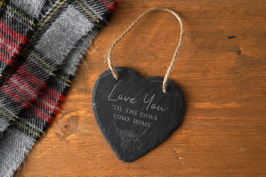 Highland Cow 'Love You...' Slate Heart Hanger