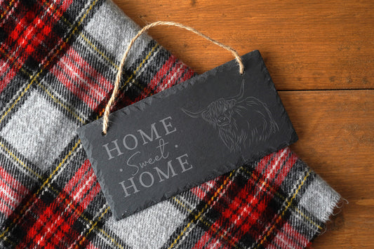 Highland Cow 'Home Sweet Home' Slate Hanging Sign